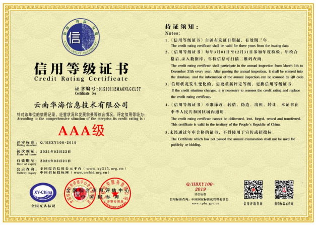 AAA級信用等級證書